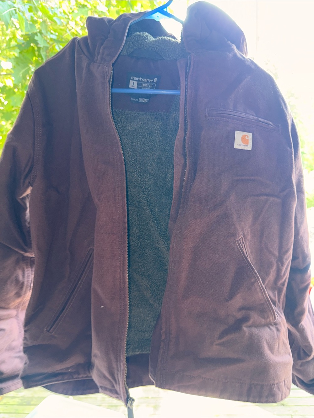 Carhartt Brown Hooded Utility Jacket with Sherpa Lining